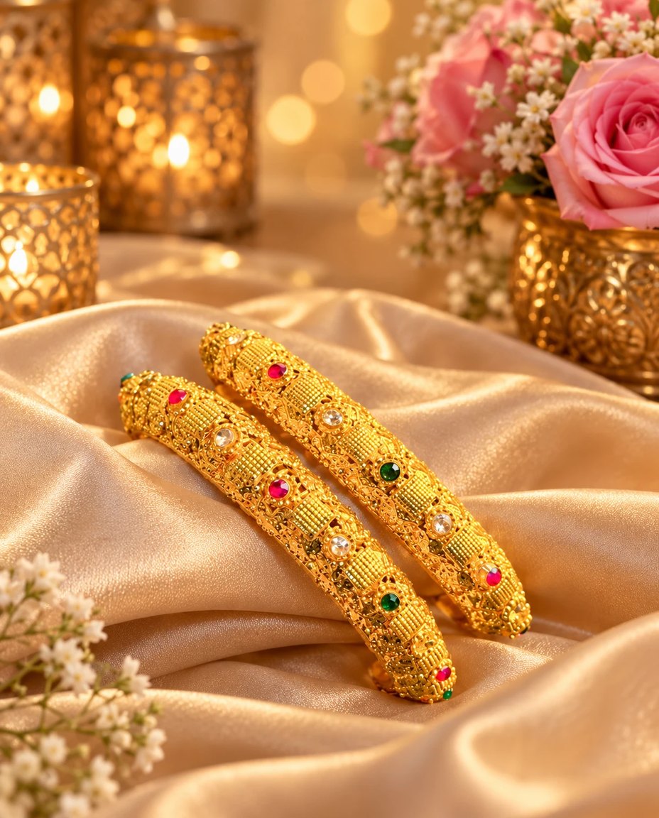 Filigree Gold Kundan Bangle Pair